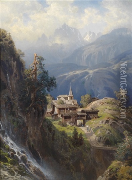 Dorf In Den Berner Alpen Oil Painting - Adolf Konrad Mosengel