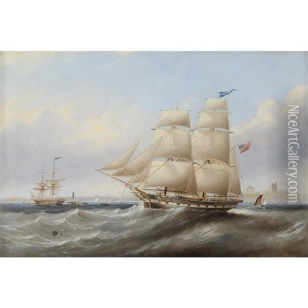 The Merchant Brig Croxdale In Two Positions Off Tynemouth Oil Painting - John Scott