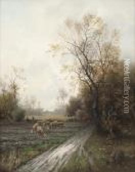 Schaferin Mit Herde Auf Dem Acker Oil Painting - Karl Kaufmann