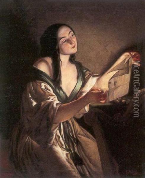 Love Letter By Candlelight Oil Painting - Girolamo Induno