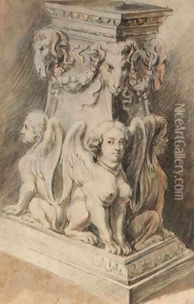 Design for a pedestal with harpies and ram's masks Oil Painting - Sir Peter Paul Rubens