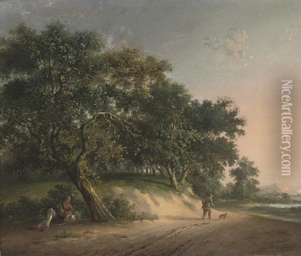 Travellers On A Track At Dusk Oil Painting - Marianus Adrianus Koekkoek