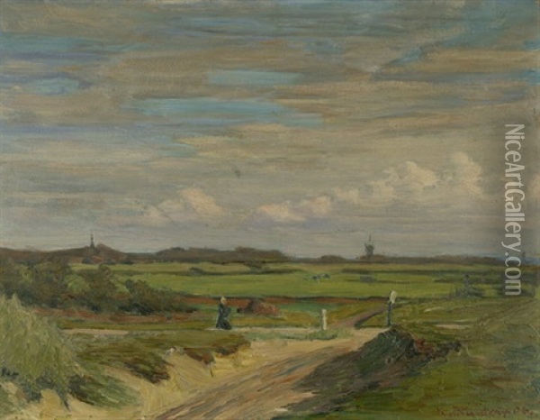 Ansicht Des Dorfes Katwijk In Sudholland Mit Blick Uber Die Felder Oil Painting - Konrad Von Kardorff