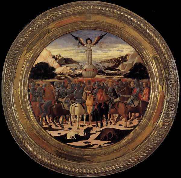 Triumph of Fame (a Birth Salver) c. 1449 Oil Painting - Giovanni di ser Giovanni Guidi (see Scheggia)