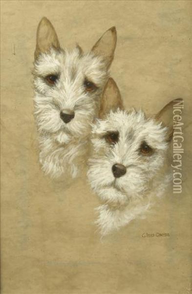 Grover Studyheads Of Terriers Three Oil Painting - Lewis Gutekunst