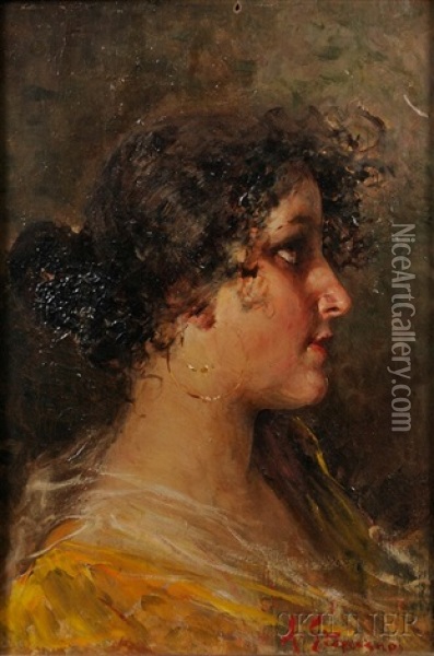 Profile Of A Young Beauty Oil Painting - Arturo Stagliano
