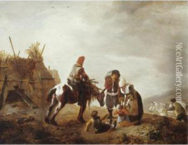 An Italianate Landscape With A Family Of Peasants Resting Oil Painting - Dirck Willemsz. Stoop