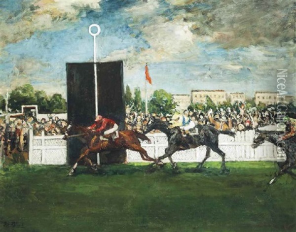 A Race For The Line Oil Painting - Jacques-Emile Blanche