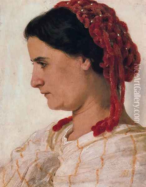 Portrait of Angela Böcklin à la rèsille rouge Oil Painting - Arnold Bocklin
