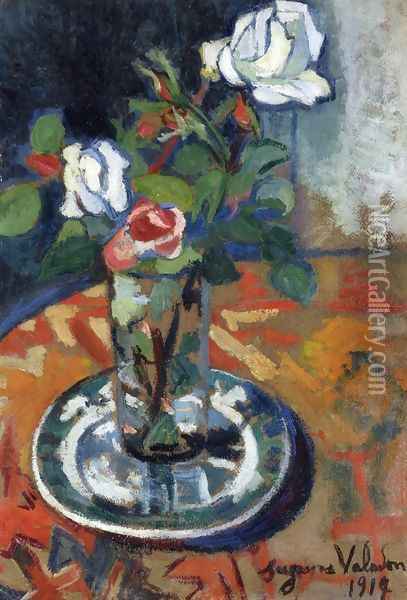 Roses in a Vase Oil Painting - Suzanne Valadon
