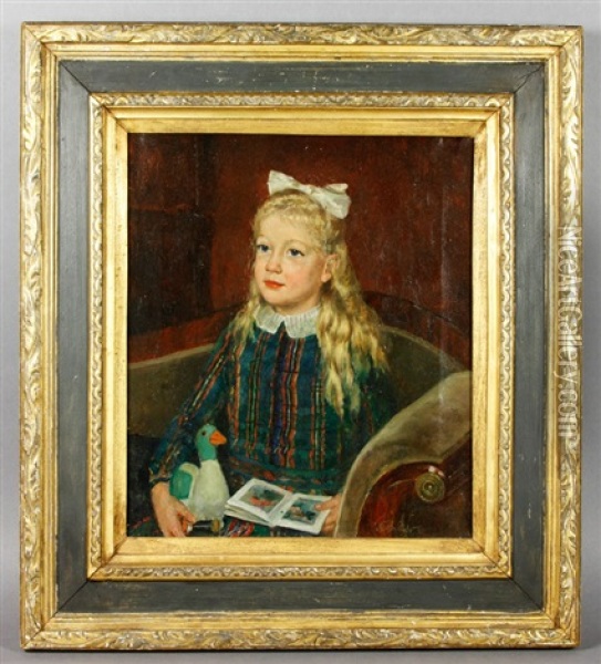 Girl With Toy Oil Painting - Nikolai Vasilievich Kharitonov