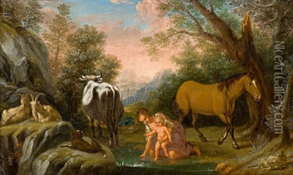 Bukolische Landschaft Oil Painting - Johann Melchior Roos