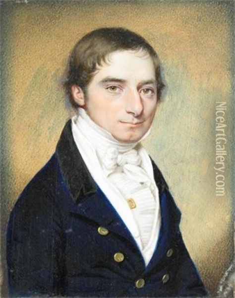 Portrait Of A Gentleman Wearing A Blue Coat And White Stock Oil Painting - Walter Stephens Lethbridge