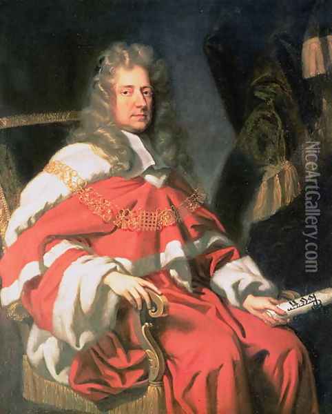 Portrait of Judge George Jeffreys, First Baron of Wem (1648-89) Oil Painting - Johann Closterman