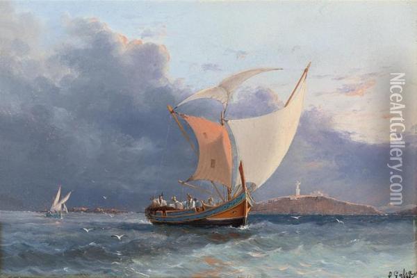 Fishing Craft Off The Coast Of Malta Oil Painting - Luigi Maria Galea