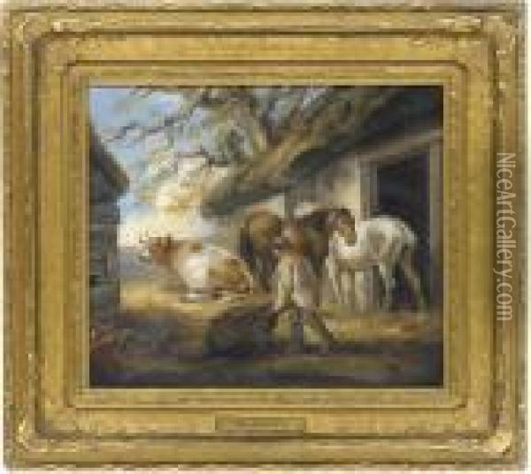 Cleaning The Stables Oil Painting - George Morland