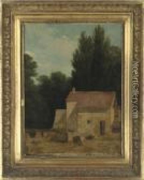 View Of A Farm Outbuilding In A Landscape Oil Painting - Jean-Victor Bertin