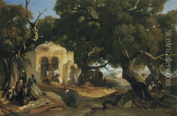 A Desert Encampment Oil Painting - Jean-Nicolas-Henri De Chacaton