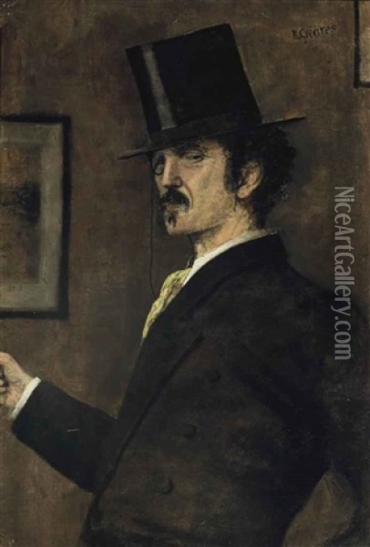 Portrait Of Whistler, Half-length, With Monocle And Top Hat Oil Painting - Walter Greaves