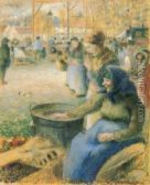 La Marchande De Marrons, Foire De La St. Martin, Pontoise Oil Painting - Camille Pissarro