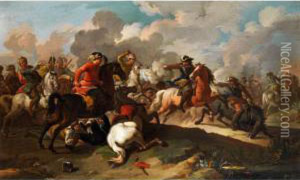 Reiterschlacht Zwischen Christlichem Und Turkischem Heer Oil Painting - Francesco Giuseppe Casanova
