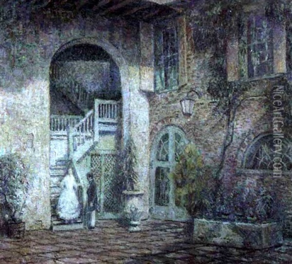 Rendez Vous, French Quarter Courtyard Oil Painting - Wilson Henry Irvine