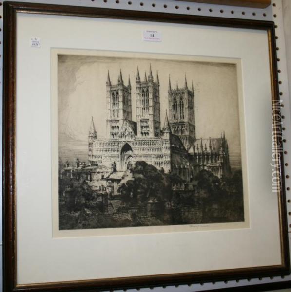 View Of An English Cathedral Oil Painting - Albany E. Howarth