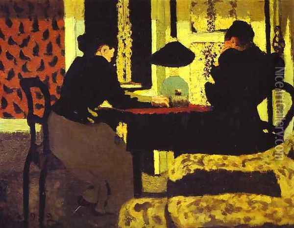 Under the Lamp or Two Women Under the Lamp (Sous la lampe ou Deux Femmes sous la lampe) 1892 Oil Painting - Jean-Edouard Vuillard