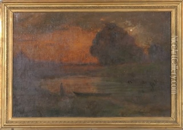 Lake Scene With Figure Oil Painting - George Inness Jr.