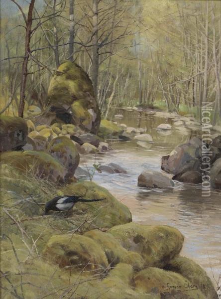 Skogsback Oil Painting - Gunnar Aberg