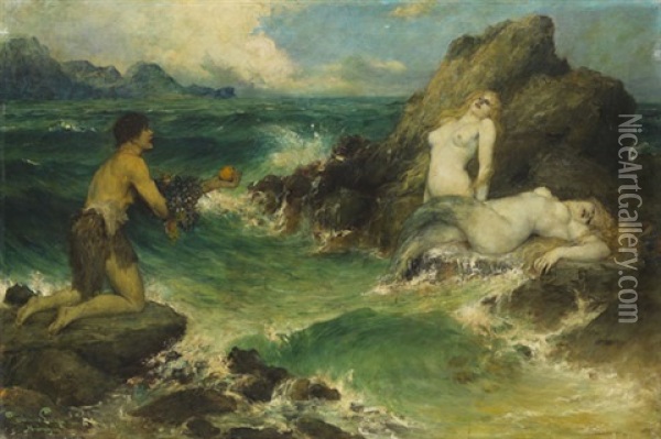 Meerjungfrauen Oil Painting - Ferdinand Leeke