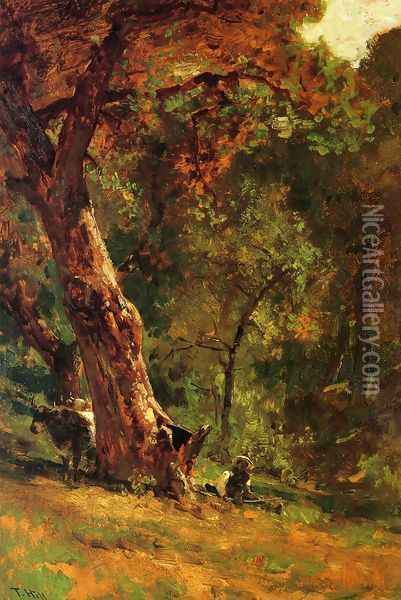 Chinese Man Tending Cattle Oil Painting - Thomas Hill