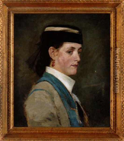 Portratt Av Kvinna I Hatt Med Flor Oil Painting - Richard (Sven R.) Bergh