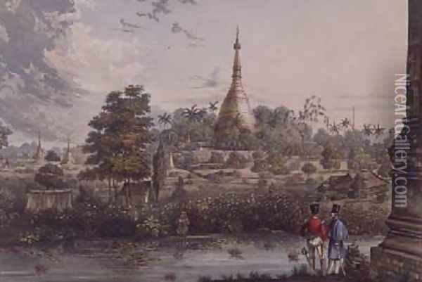 View of the Great Dagon Pagoda at Rangoon from the West Oil Painting - Joseph Moore