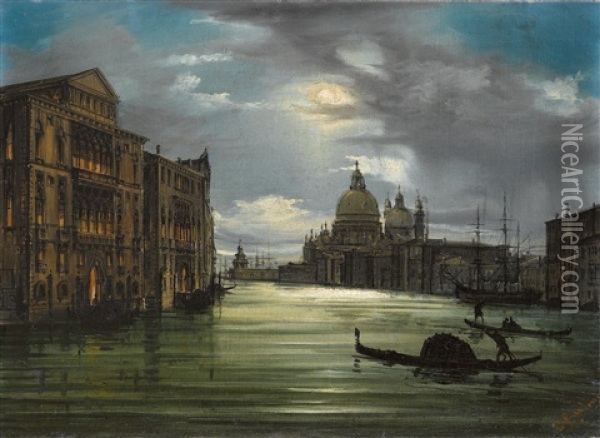 Ansicht Von Venedig Im Mondlicht Oil Painting - Giovanni Grubas