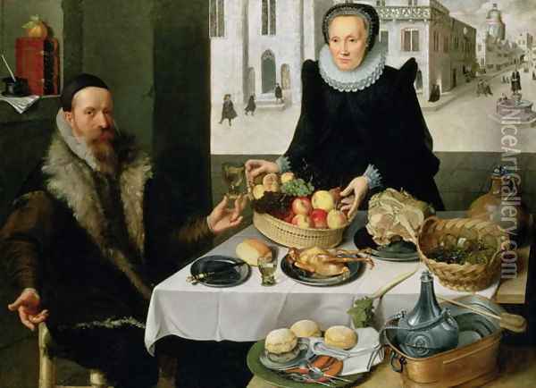 Double Portrait of an Elderly Couple Oil Painting - Lucas van Valckenborch