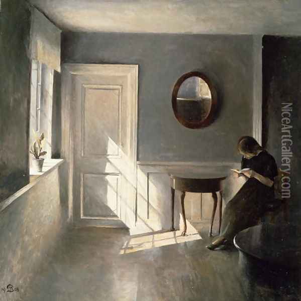 Girl Reading a Letter in an Interior Oil Painting - Peder Vilhelm Ilsted