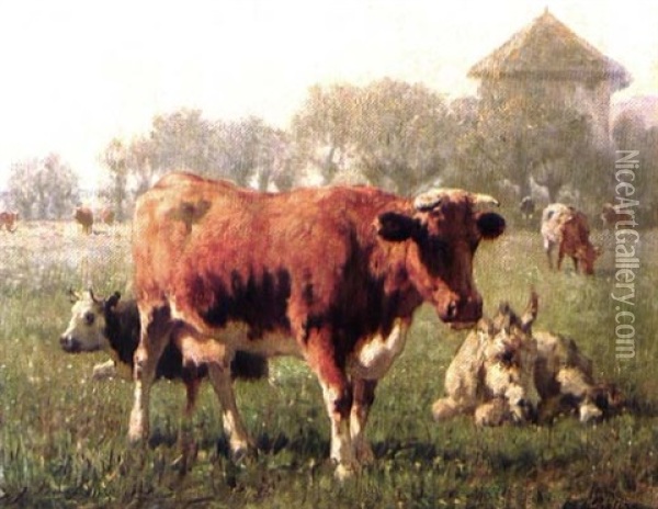 Vaches Dans Un Pre Oil Painting - Edmond Joseph De Pratere