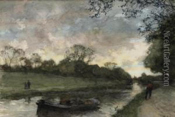 A Barge On The Kanaal At Scheveningen Oil Painting - Willem Bastiaan Tholen
