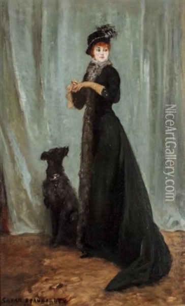 Portrait De Femme Au Chien Oil Painting - Sarah Bernhardt