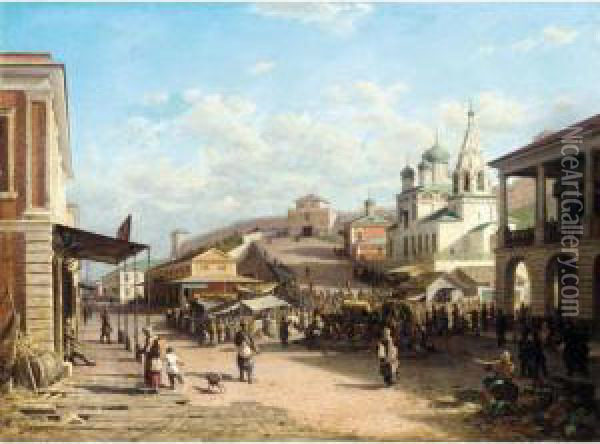 Market Day In Nizhny Novgorod Oil Painting - Petr Petrovich Vereshchagin