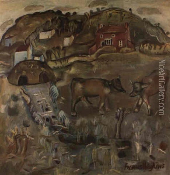 A Country Landscape Oil Painting - Frances Mary Hodgkins