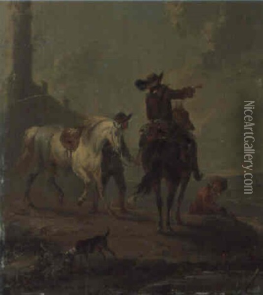 Zwei Reiter Mit Hunden Oil Painting - August Querfurt