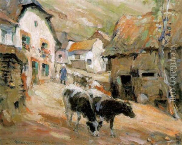 Koeien In Een Dorp Oil Painting - Anton Kerssemakers