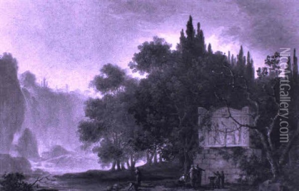 Paysage De Tivoli Avec Un Tombeau Oil Painting - Jean-Baptiste Antoine Tierce