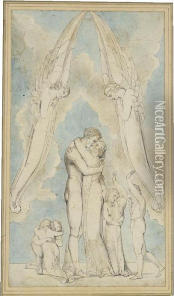 Meeting Of A Family In Heaven Oil Painting - William Blake