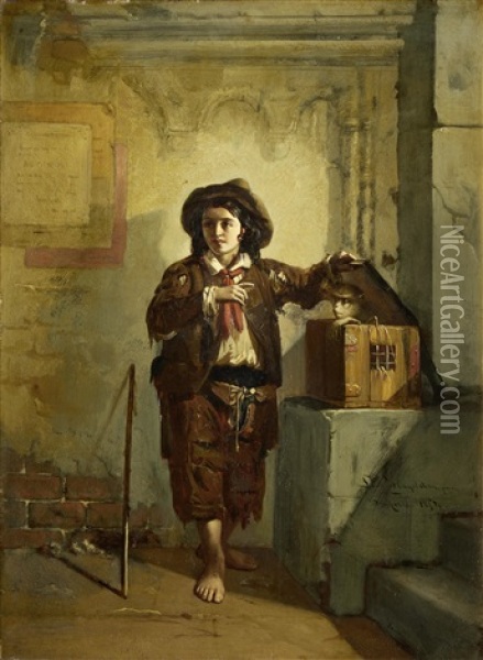 Young Boy With A Monkey Oil Painting - Paul Hagelstein