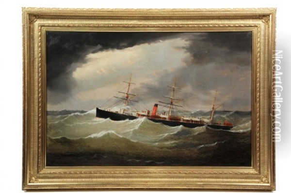 Portrait Of British Cunard Steamer Gallia Oil Painting - James Edward Buttersworth