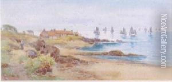 A Coastal Scene With Distant Fishing Boats Oil Painting - Charles L. Saunders