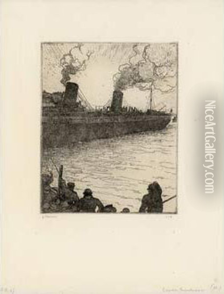 Le Depart Du Transatlantique New York /the Departing Ocean Liner New York. 1907 Oil Painting - Jean Emile Laboureur
